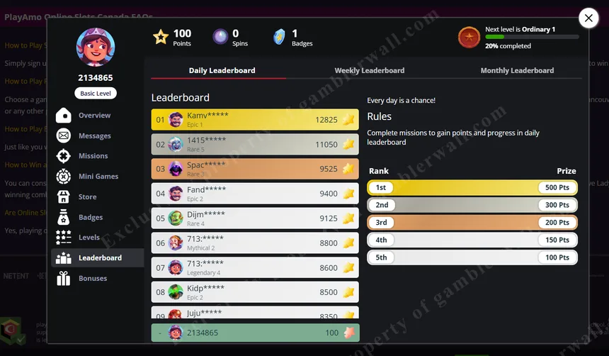 Leaderboard with active tournaments and prize pools