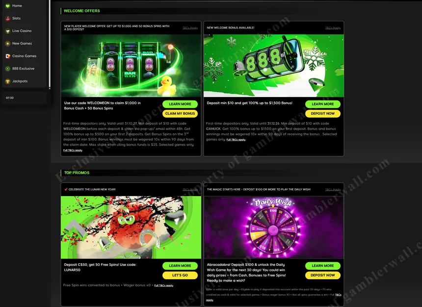 Welcome bonus page — C$1,500 + 88 Free Spins breakdown