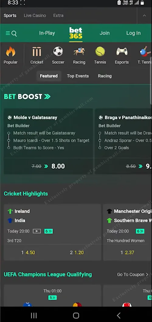 bet365 mobile app — optimised for iOS and Android