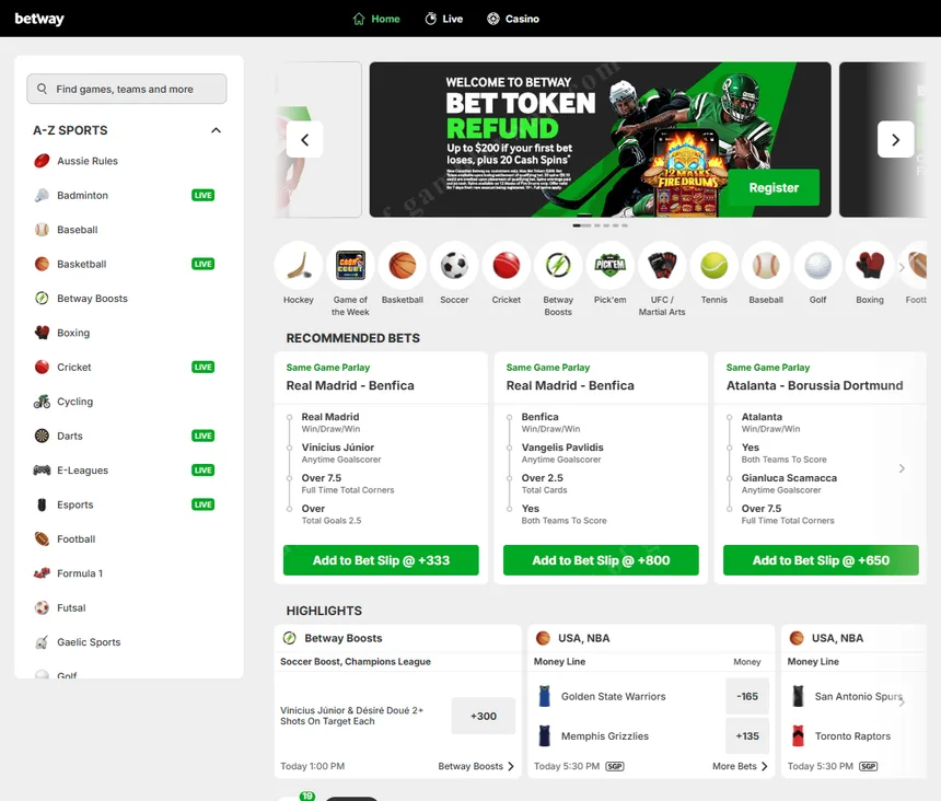 Sportsbook — NHL, NBA, soccer, and UFC markets with live betting