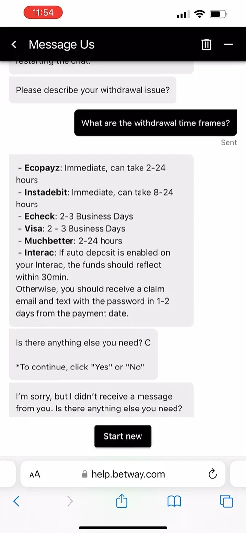 Withdrawal page — fast Interac payouts with Lime integration
