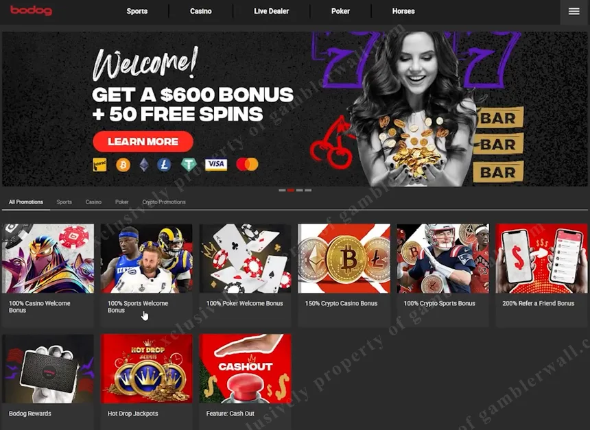 Promotions page — casino and sports welcome bonus selection