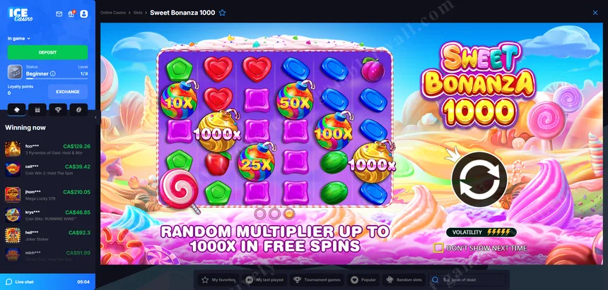 Slot gameplay session at Ice Casino