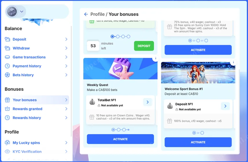 Personal bonuses and tailored promotions dashboard