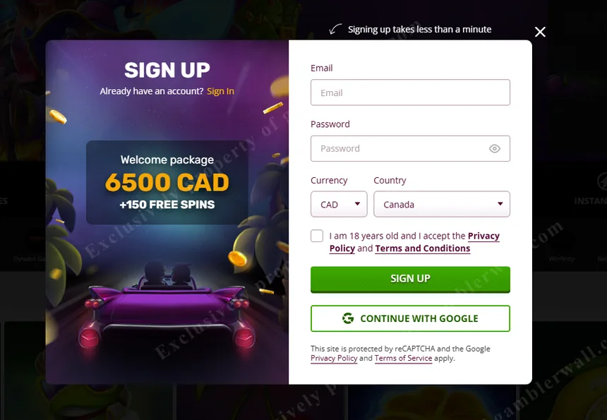 Step-by-step registration process at PlayAmo